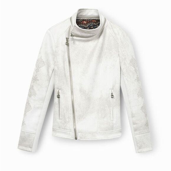 🇪🇸Desigual 46 off-white vegan edgy spring leather Biker jacket - Picture 1 of 8